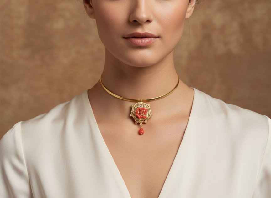 Collana scaglie corallo - immagine 3