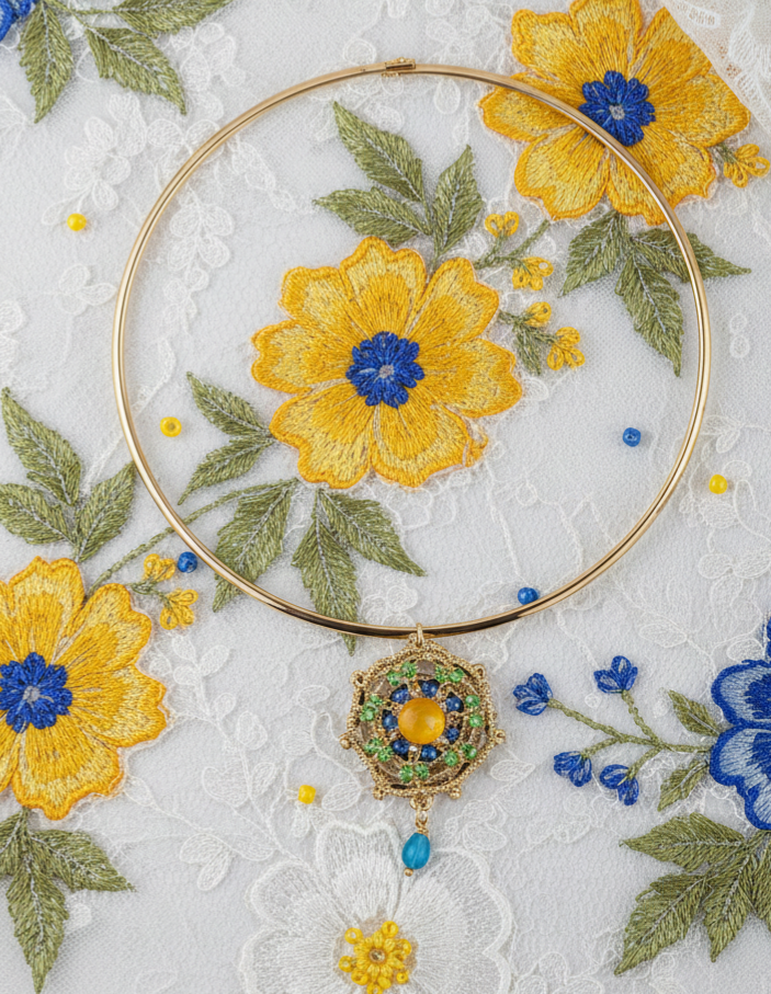 Collana ruota giallo blu