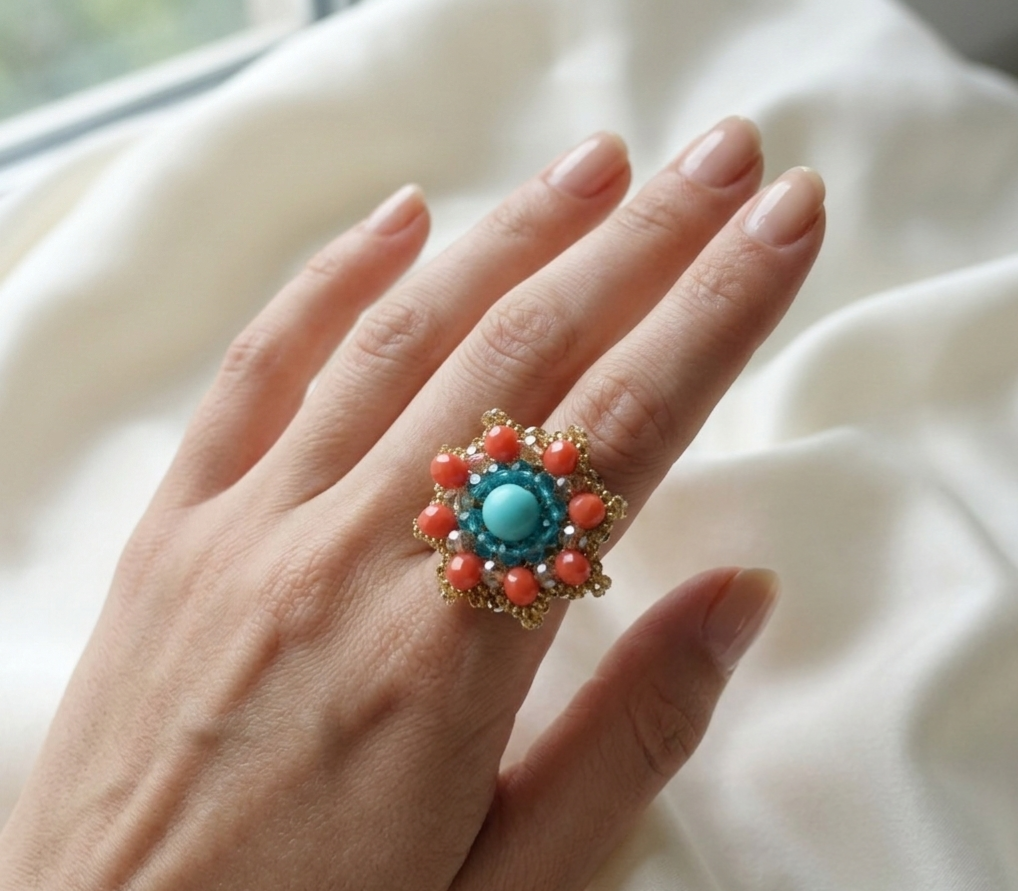 Anello turchese peach - immagine 2